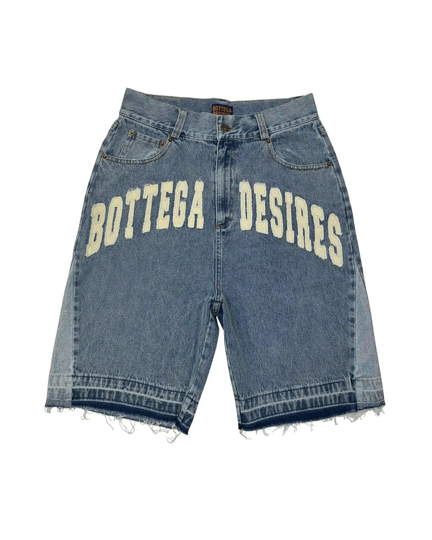Heren Zwart Blauw Gewassen Denim Y2k Retro Letter Patchwork Zomer Mode Zand Shorts Casual Gesplitste Jorts Gym Sweatpants_voghion.com