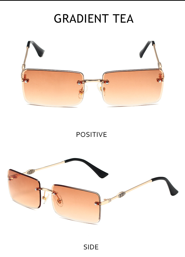 Herenzonnebrillen Eenvoudige frameloze vierkante metalen zonnebril Trendy heren- en damesmode Straatfotografie zonnebrillen Zonnebrillen_voghion.com