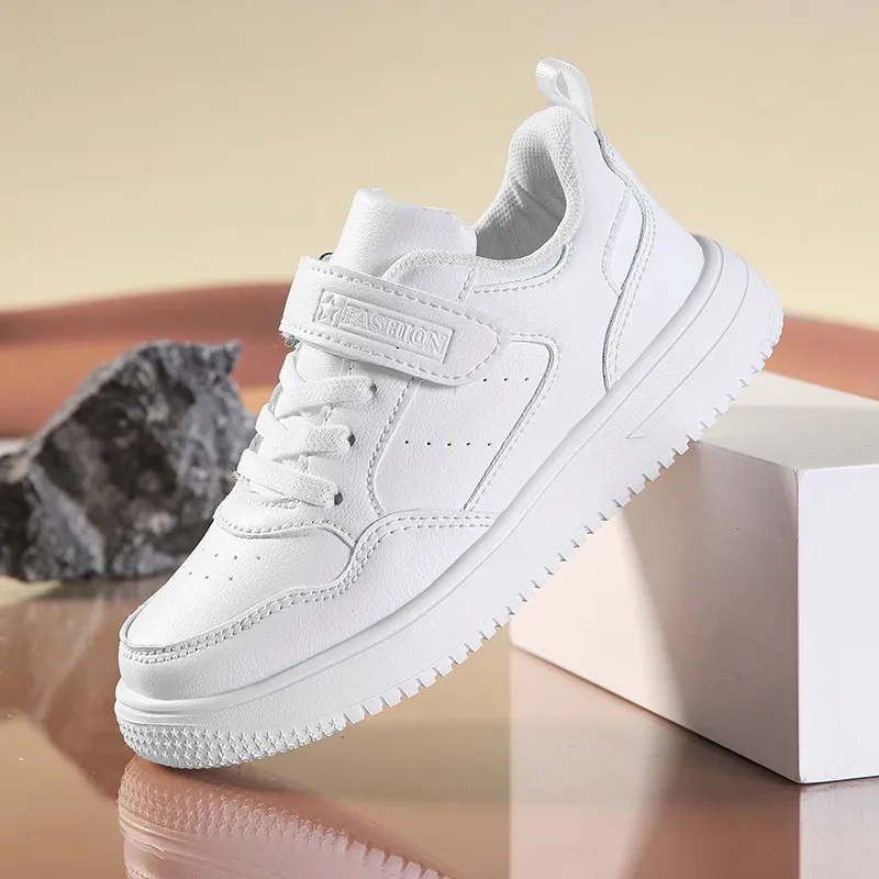 All White Leather Youth Shoes Fashion Kids Children Student Tennis Running Sneakers Happysteps Sport Trainers For Boys_voghion.com