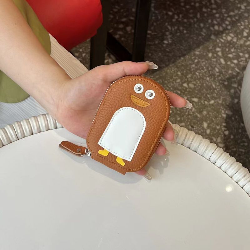 URBAN MASTER Kleiner Pinguin Form Kartenhalter Münzgeld Cartoon Niedlich Echtes Rindsleder Reißverschluss Mini_voghion.com