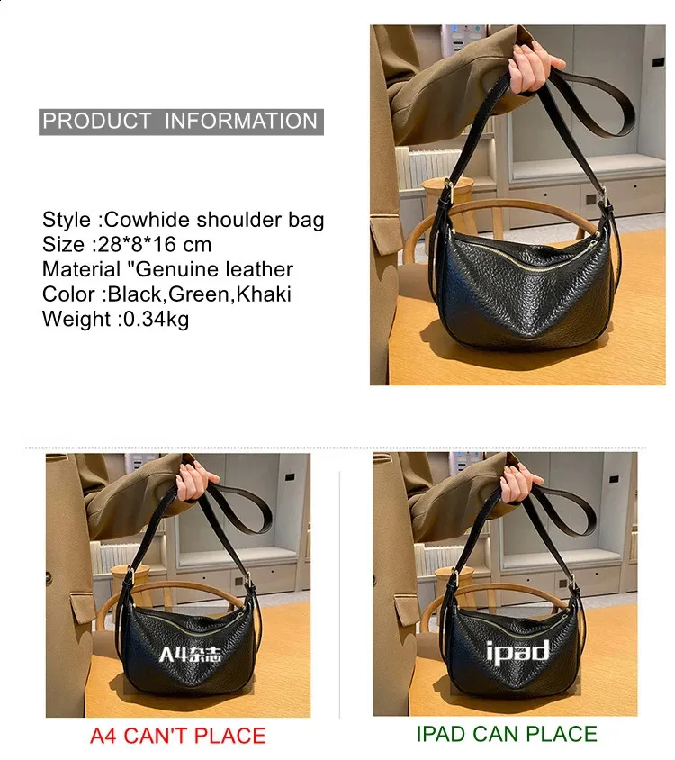 Geantă de umăr pentru femei, geantă de mână din piele naturală cu 3 straturi cu fermoar, geantă de mână din piele de vacă, geantă crossbody pentru femei, geantă de mână Hobos Messenger Tote_voghion.com