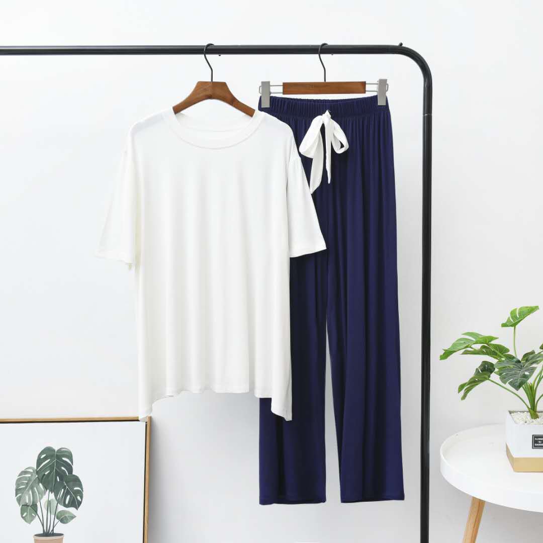 Vêtements pour femmes Pyjama fin en modal pour femme pull à manches courtes pantalon large peut être porté à l'extérieur de la maison_voghion.com