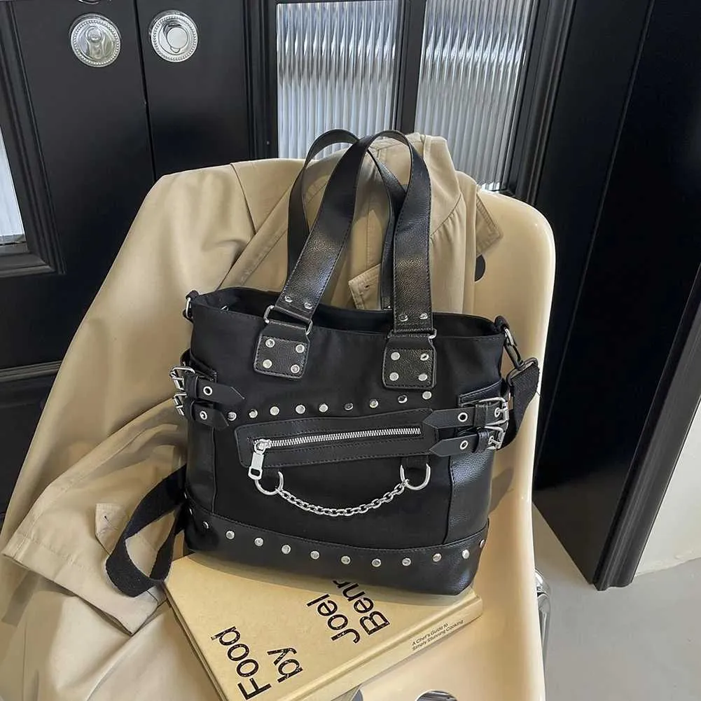 Frauen Schulter Mode Patchwork Handtasche Große Kapazität PU Punk Gestreiften Stilvolle Umhängetasche Chic Hobo Ba241216_voghion.com