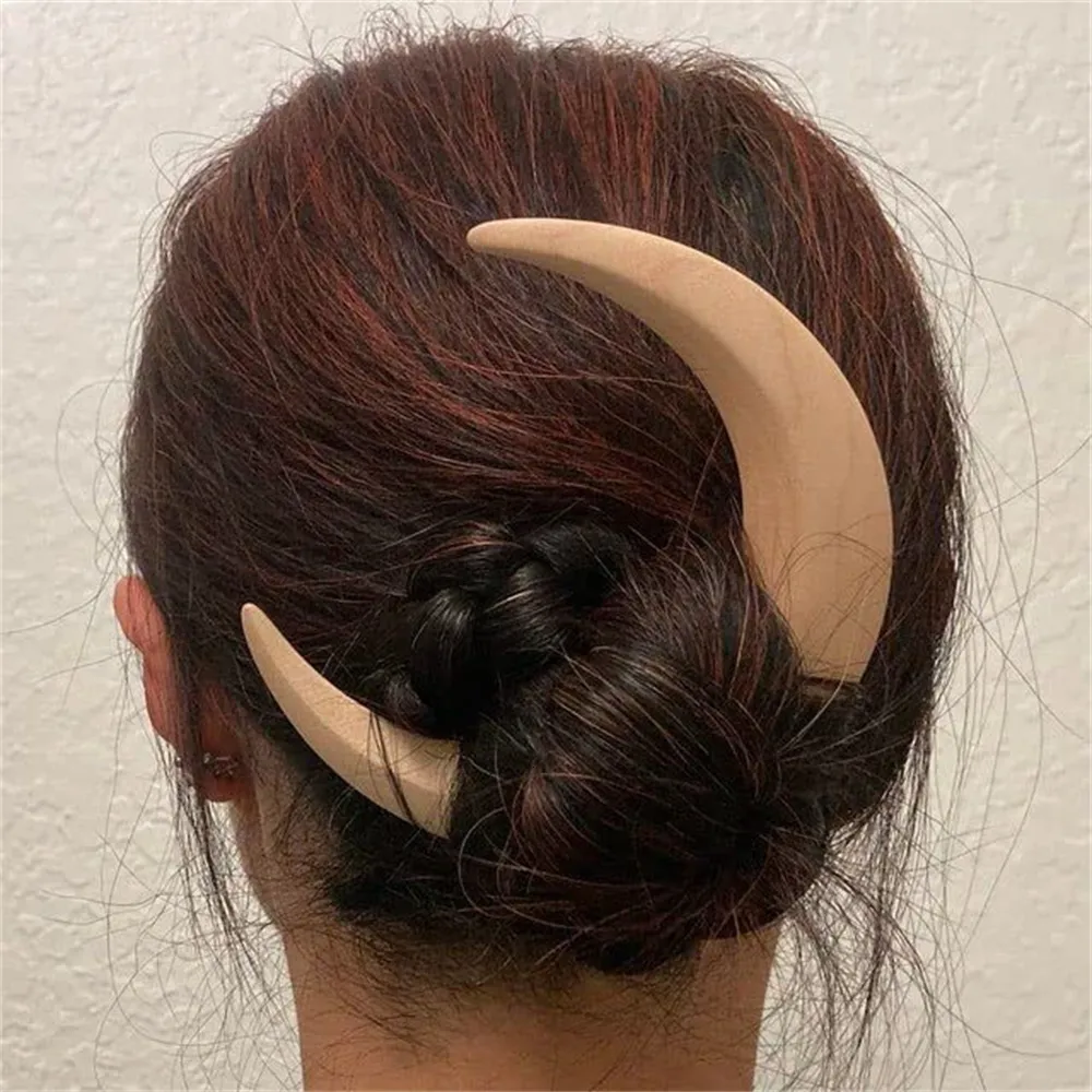 Gioielli da sposa Forchetta lunare Ramadan Bastoncini di legno tinta unita Eleganti accessori moda Mubarak Fermagli per capelli da donna e ragazza_voghion.com