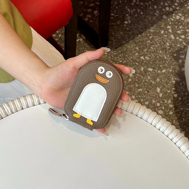 URBAN MASTER Kleiner Pinguin Form Kartenhalter Münzgeld Cartoon Niedlich Echtes Rindsleder Reißverschluss Mini_voghion.com