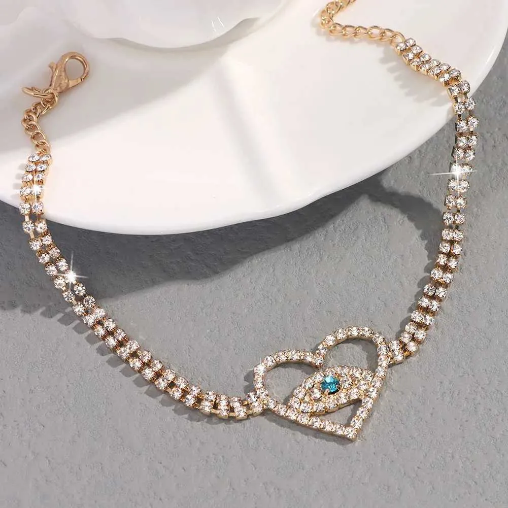 Anklets Blue Diamond Heart Evil Eye Womens Sier Crystal Tennis Ankle Bracelet Fashion Statement JewelryL2403_voghion.com