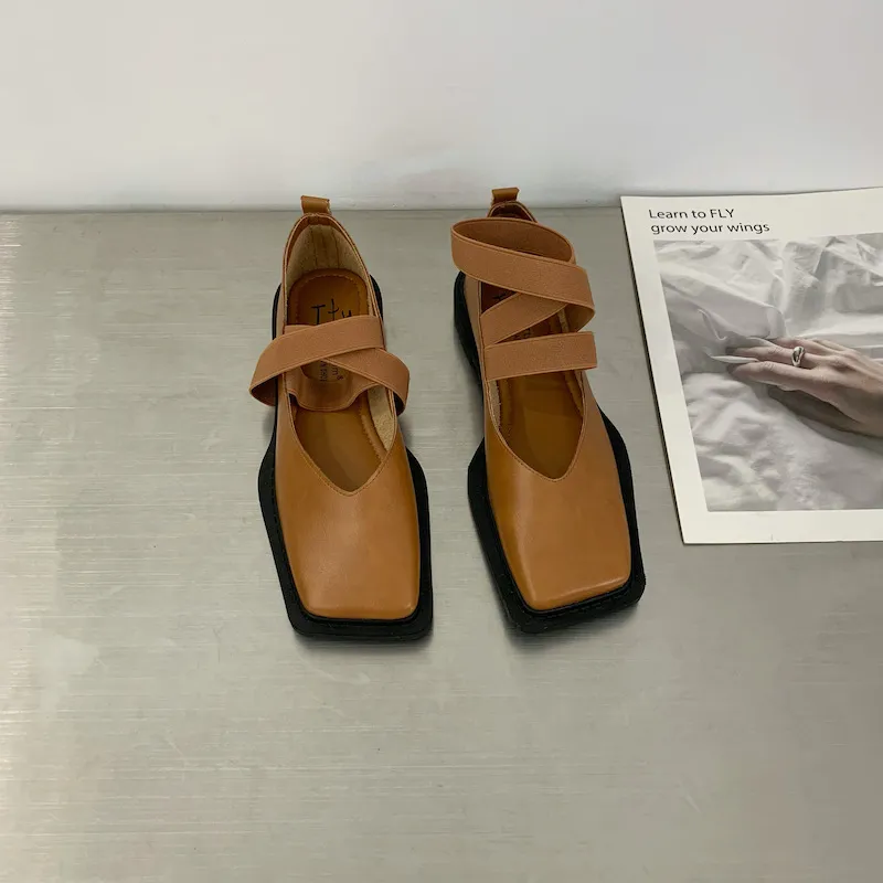 Mocassini singoli in pelle da donna, primavera 2022, nuovi, alla moda, con testa quadrata, fondo piatto, bocca bassa, scarpe basse_voghion.com