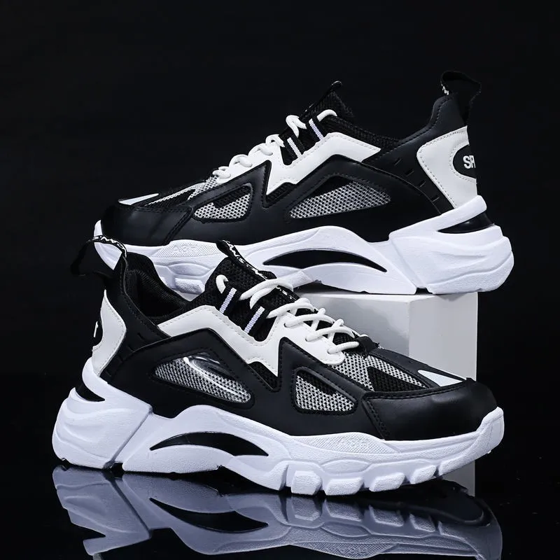 Men's Breathable Running Shoes White Blue And Black Sport Shoes_voghion.com