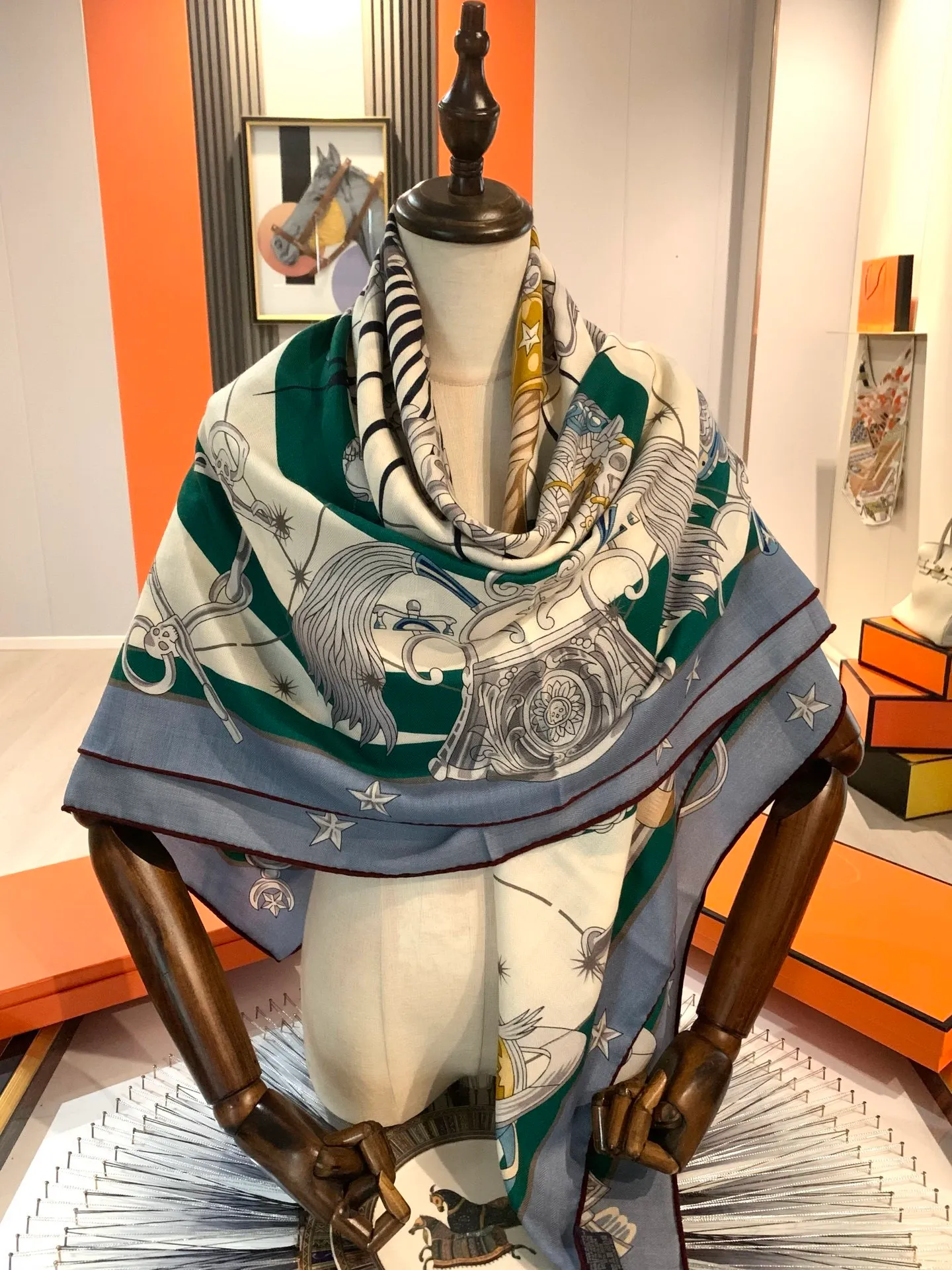 140*140cm Designer H Large Double Sided Same Color Hand-rolled Cashmere Silk Blended Shawl Pattern Orange Scarf Gift_voghion.com