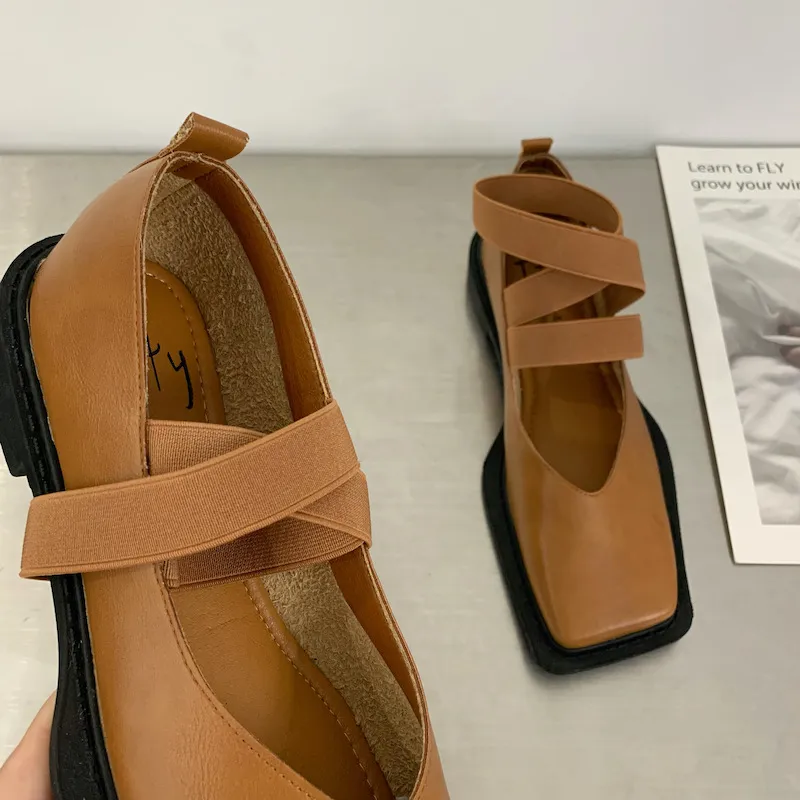 Mocassini singoli in pelle da donna, primavera 2022, nuovi, alla moda, con testa quadrata, fondo piatto, bocca bassa, scarpe basse_voghion.com