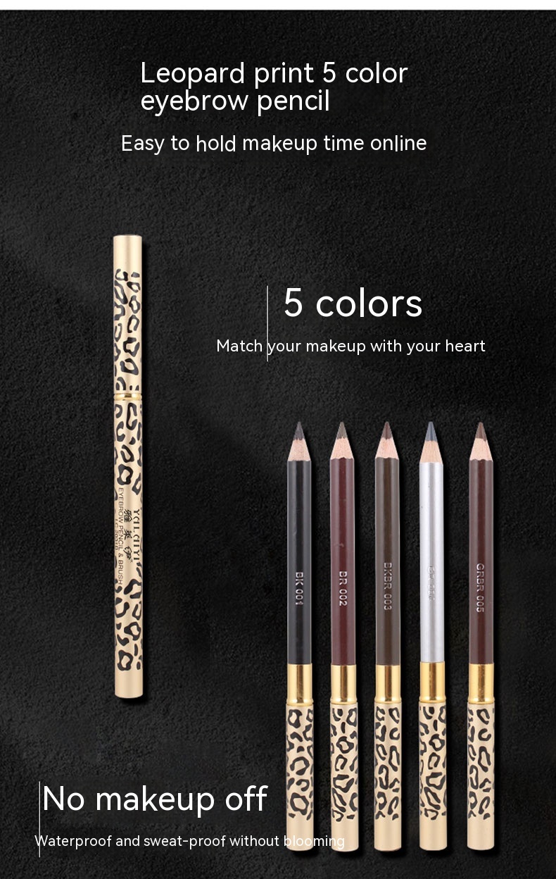 Schéinheets Leopardendruck Bleistift mat Wenkbrauepinsel Kënschtler waasserdicht a net ausschmierend Make-up Ufänger Kosmetik_voghion.com