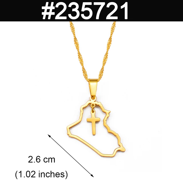 Heiße Verkäufe Anniyo Herz Und Kreuz Anhänger Halskette Silber Farbe/Gold Farbe Schmuck Karte Von Irak Halsketten #235721_voghion.com