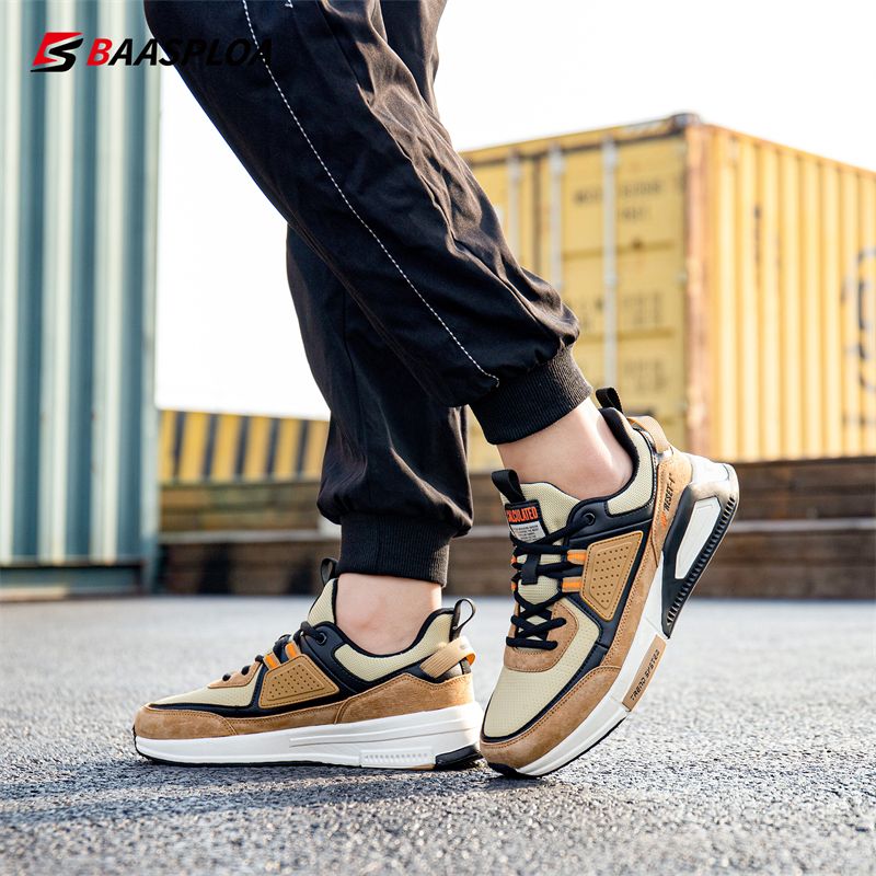Baasploa Men Sport Leather Casual Fashion Waterproof Lightweight Sneakers Non-slip Walking Shoes Male Sneaker_voghion.com
