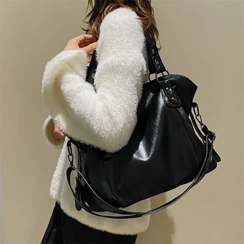 Grandi borse a tracolla nere da donna, grandi dimensioni, casual, tote bag di qualità in pelle PU, hobo, borsa a tracolla, da viaggio, da donna_voghion.com