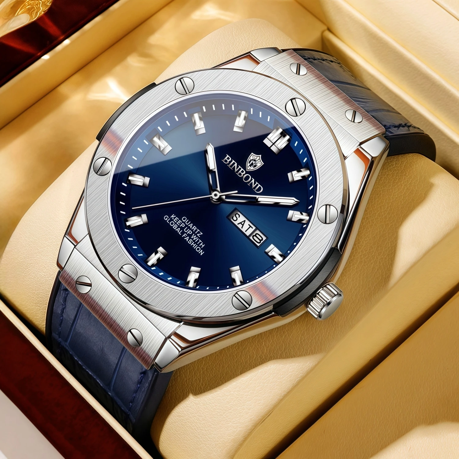 Men's Quartz Wrist Watch With Leather Strap And Date Display_voghion.com