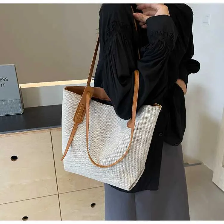 Borsa tote e borsa a spalla da donna in tela versatile casual_voghion.com