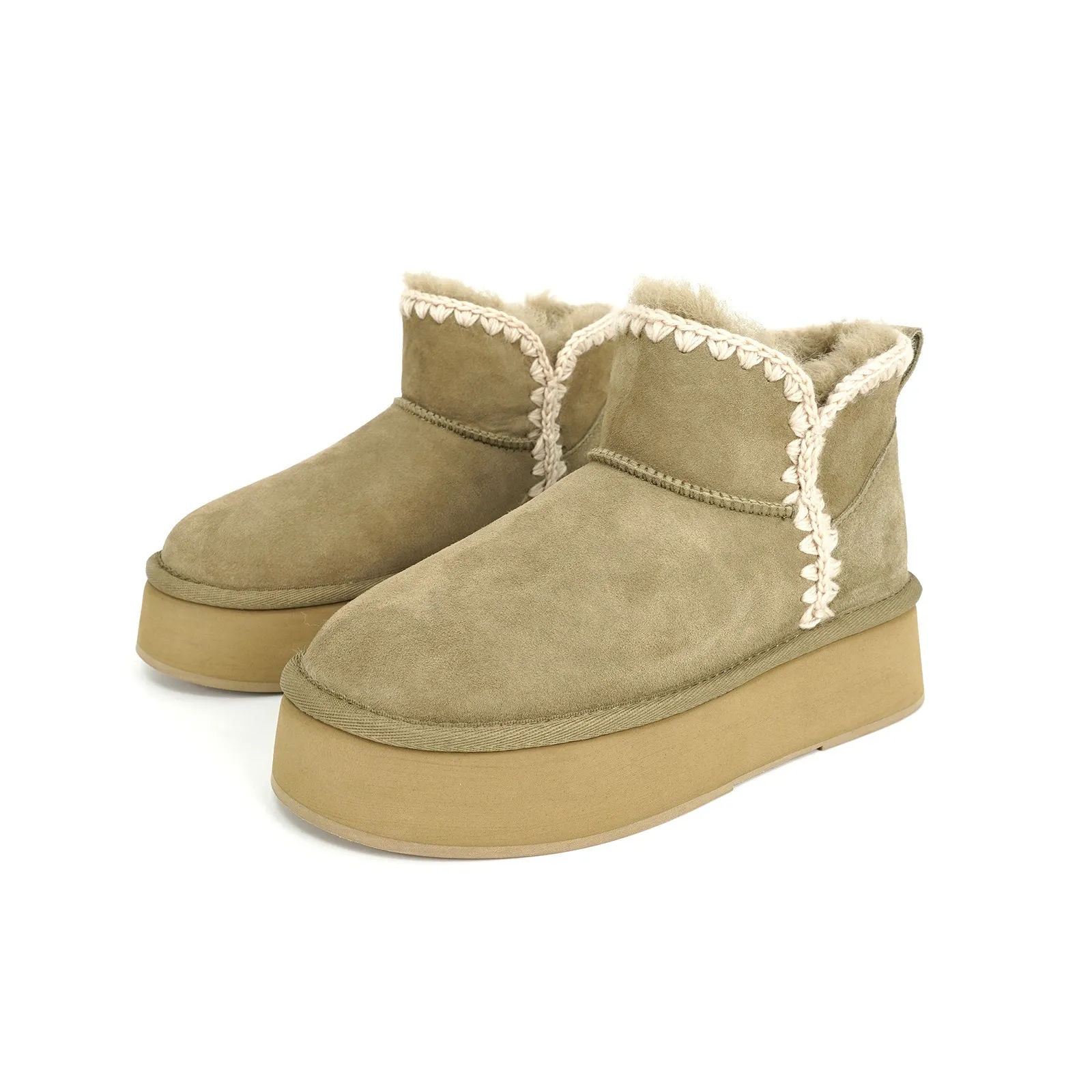 Thick soled raised leather 2025 new model sheepskin wool integrated warm and stylish versatile women's anti slip snow_voghion.com
