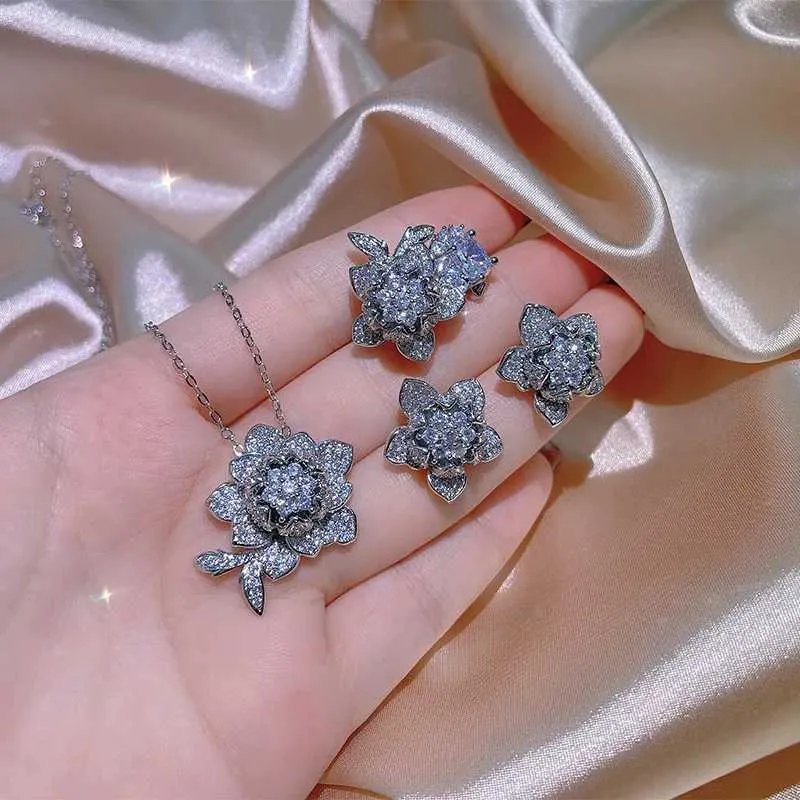 Hochzeitsschmuck-Sets 3-teilig Sterling Silber Herzschliff Zirkon Verlobungsring Ohrringe Anhänger Damen Party Geburtstagsgeschenk_voghion.com