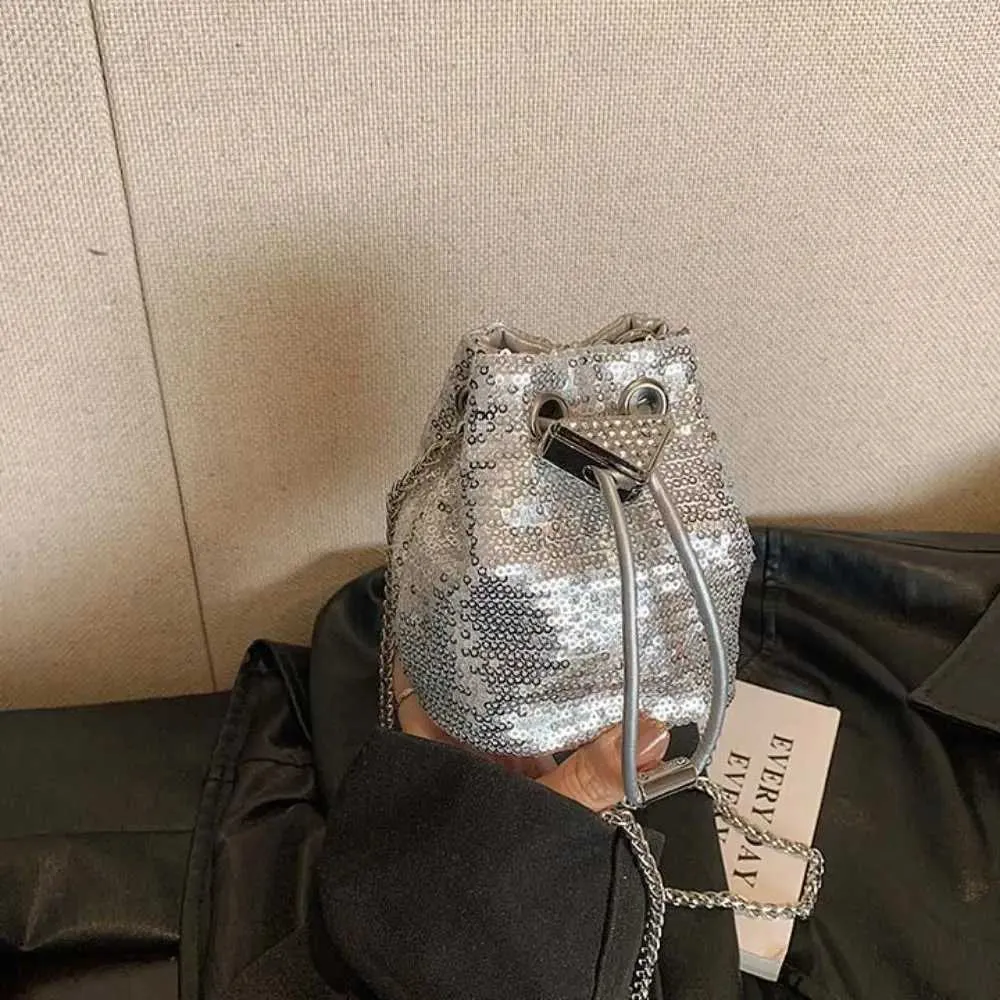 Portable Rhie Glitter Bucket Sequin Crossbody Mobile Phone Bag Mini Chain Coin Purse GirlsC241217_voghion.com