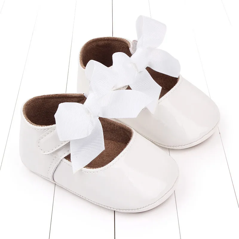 Bebé recién nacido Infante Niño Niña Clásico Lazo Suela de goma Anti-labio PU Dre Littleprout First Walker Cuna para niños pequeños_voghion.com