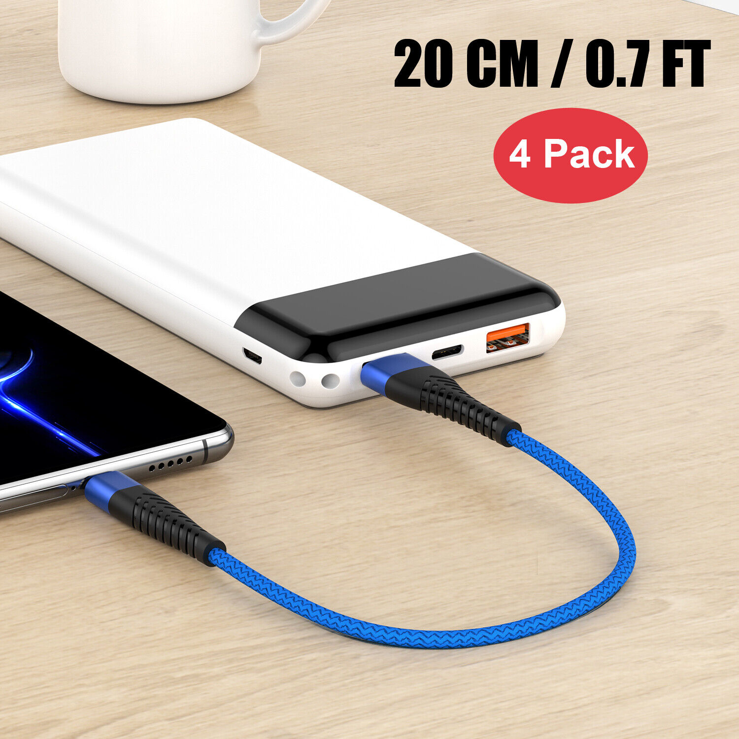 4er-Pack kurzes USB-Typ-C-Ladekabel, 20 cm, für iPad Pro 12.9, Ladekabel_voghion.com