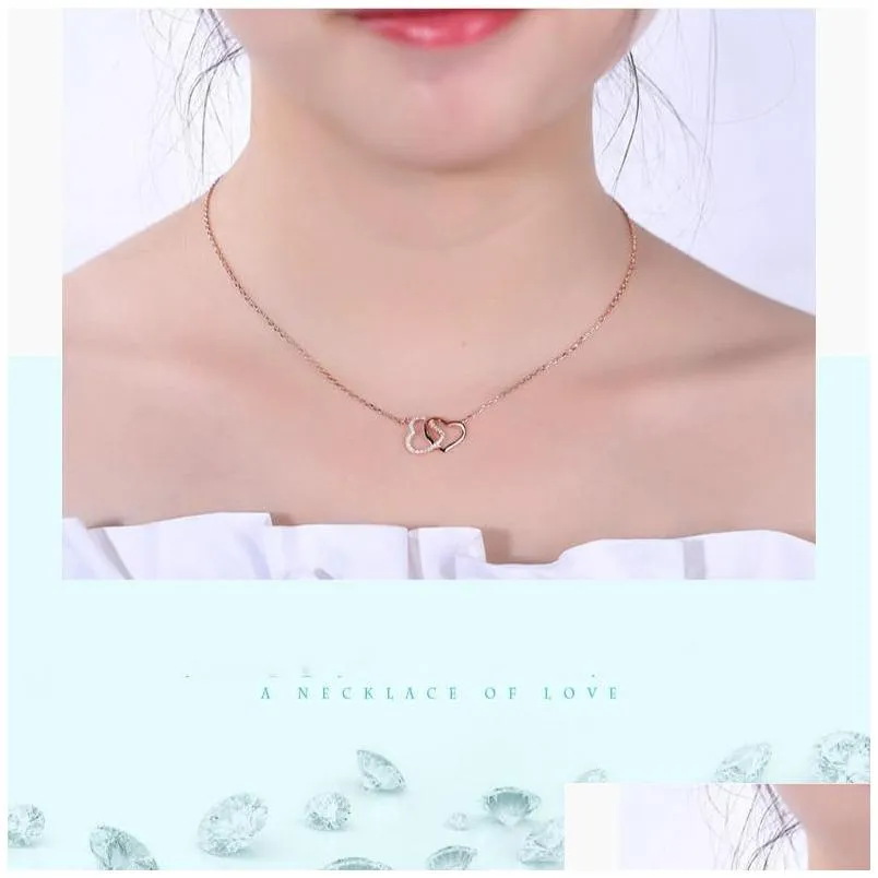 Sterling Silver Double Heart Pendant Necklace For Valentines Day_voghion.com