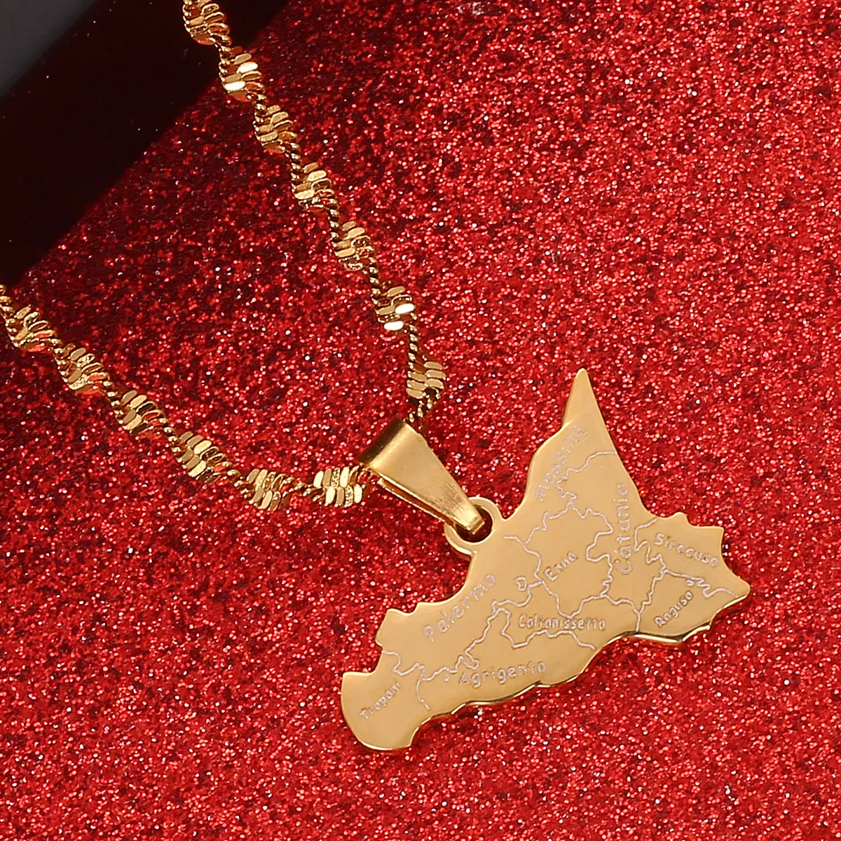 Colliers pendentifs en acier inoxydable Argent Couleur Carte de la Sicile Pendentifs Collier Chaîne Tendance BijouxPendentif Sidn22_voghion.com