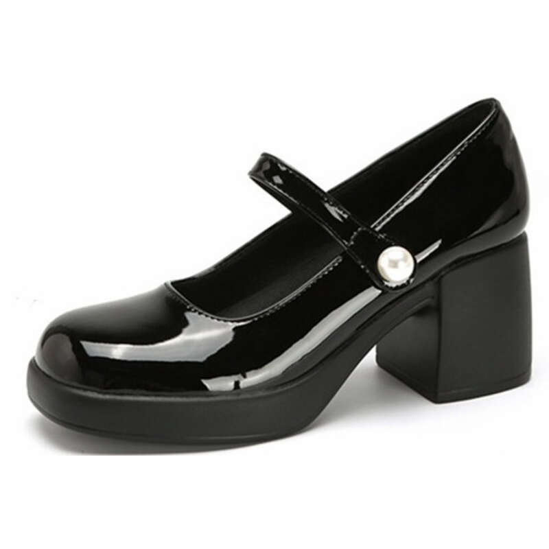 Echtes Leder ~ Marjane Chunky Damenschuhe Perle Französisch Heels_voghion.com