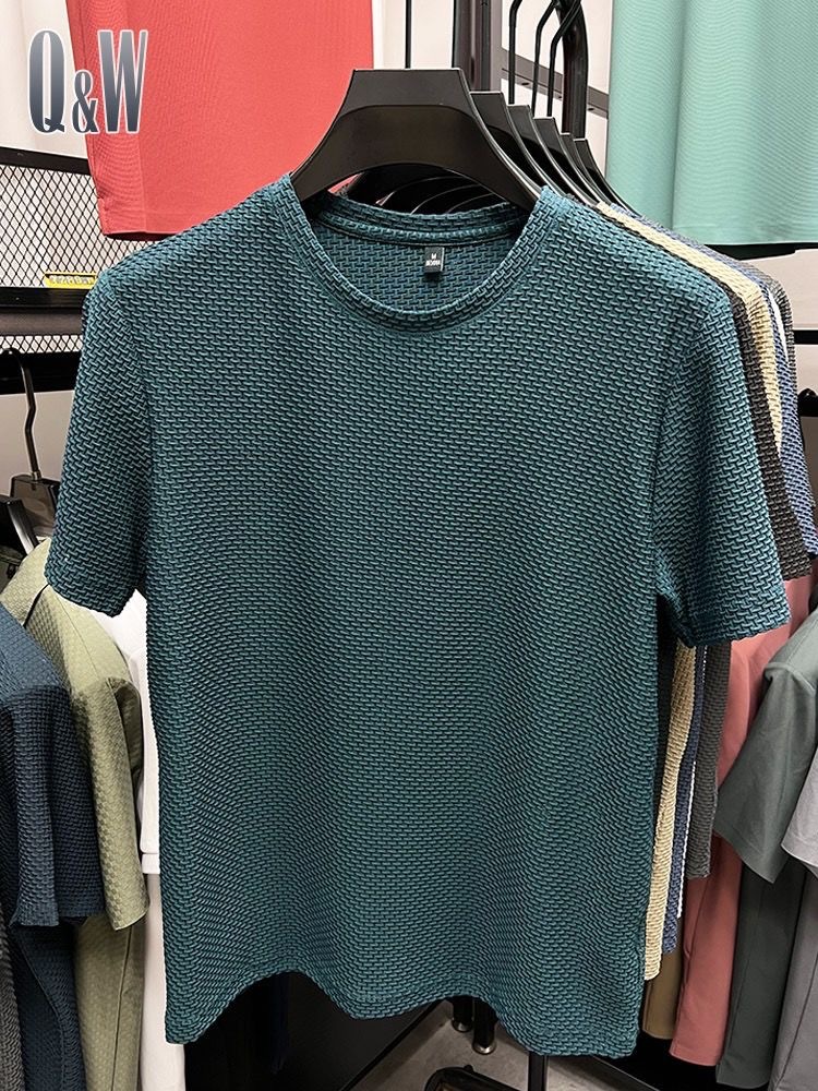 Men's Clothing  Source manufacturer thin bamboo ice silk t-shirt men's short-sleeved summer elastic slim comfortable cool top short-sleeved t-shirt_voghion.com