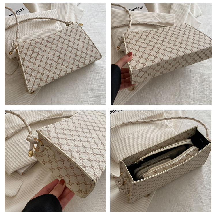 Borsa a tracolla singola con texture, da usare sotto le ascelle, 2024, nuova borsa a tracolla stampata, alla moda e alla moda, piccola borsa quadrata per i pendolari_voghion.com