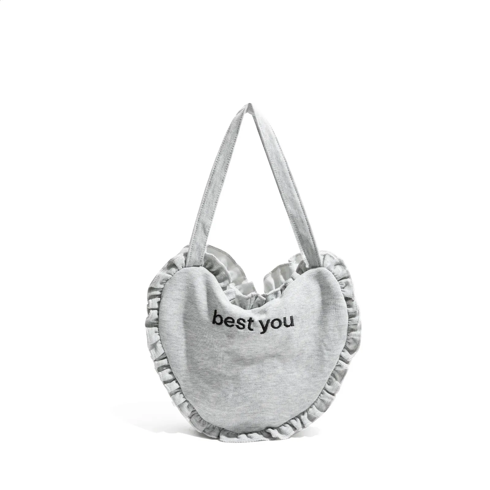 MABULA Mode Einzigartige Herzform Tote Handtasche Baumwollstoff Kleine Telefon Geldbörse Brief Stickerei Damen Einfache Schulter_voghion.com