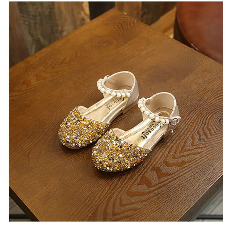 Girl Princess Sequins Pearl Sier Gold Pink Summer Spring Girls Sandals Cover Toe Toddler Fashion Party Dance Cutefeet_voghion.com