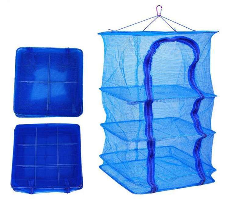 Rede azul, com fecho de pressão, gaiola pequena dobrável de três e cinco camadas para os olhos, rede de secagem ao sol com zíper azul_voghion.com