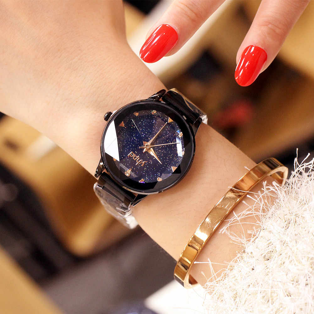 Orologio da marea impermeabile al quarzo con cinturino in acciaio con cielo stellato personalizzato alla moda 2024 delle nuove donne_voghion.com