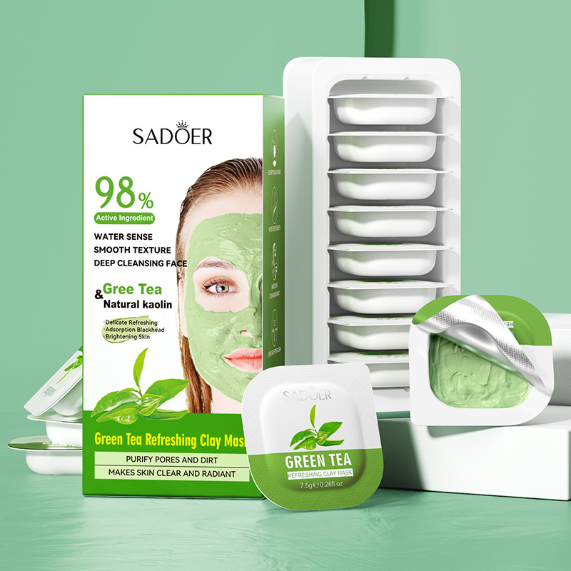 Masque à l'argile au thé vert, curcuma et rose SADOER, entièrement anglais, hydratant et nourrissant, améliore la sécheresse, importation transfrontalière_voghion.com