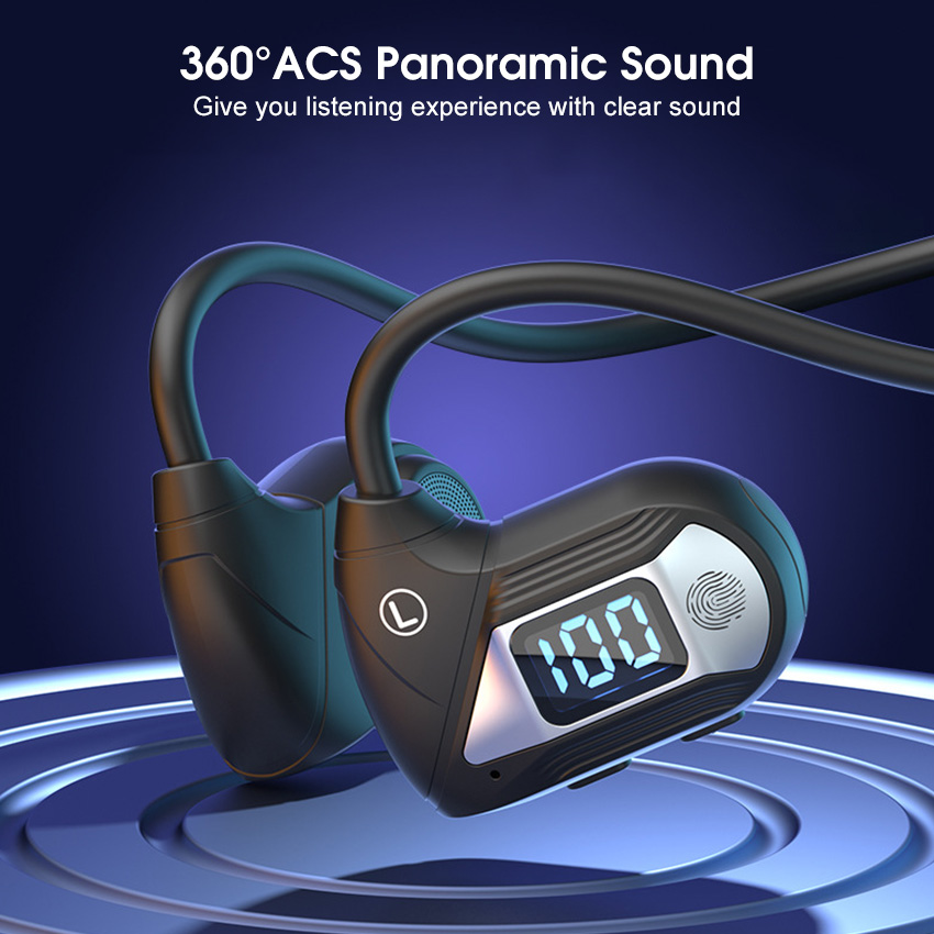 Air Conduction Bluetooth Wireless Sport Headphones With Led Display_voghion.com