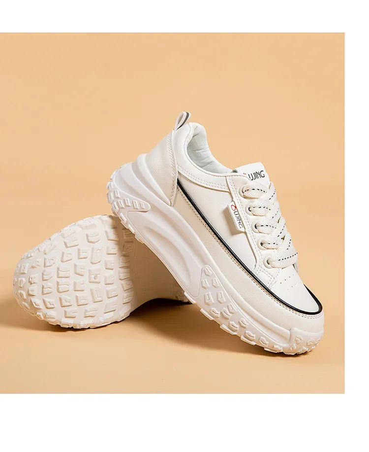 Zapatos deportivos informales de suela gruesa para mujer, de primavera, nuevos, versátiles, cómodos, transpirables y con plataforma, pequeños, blancos, con diseño de bizcocho._voghion.com
