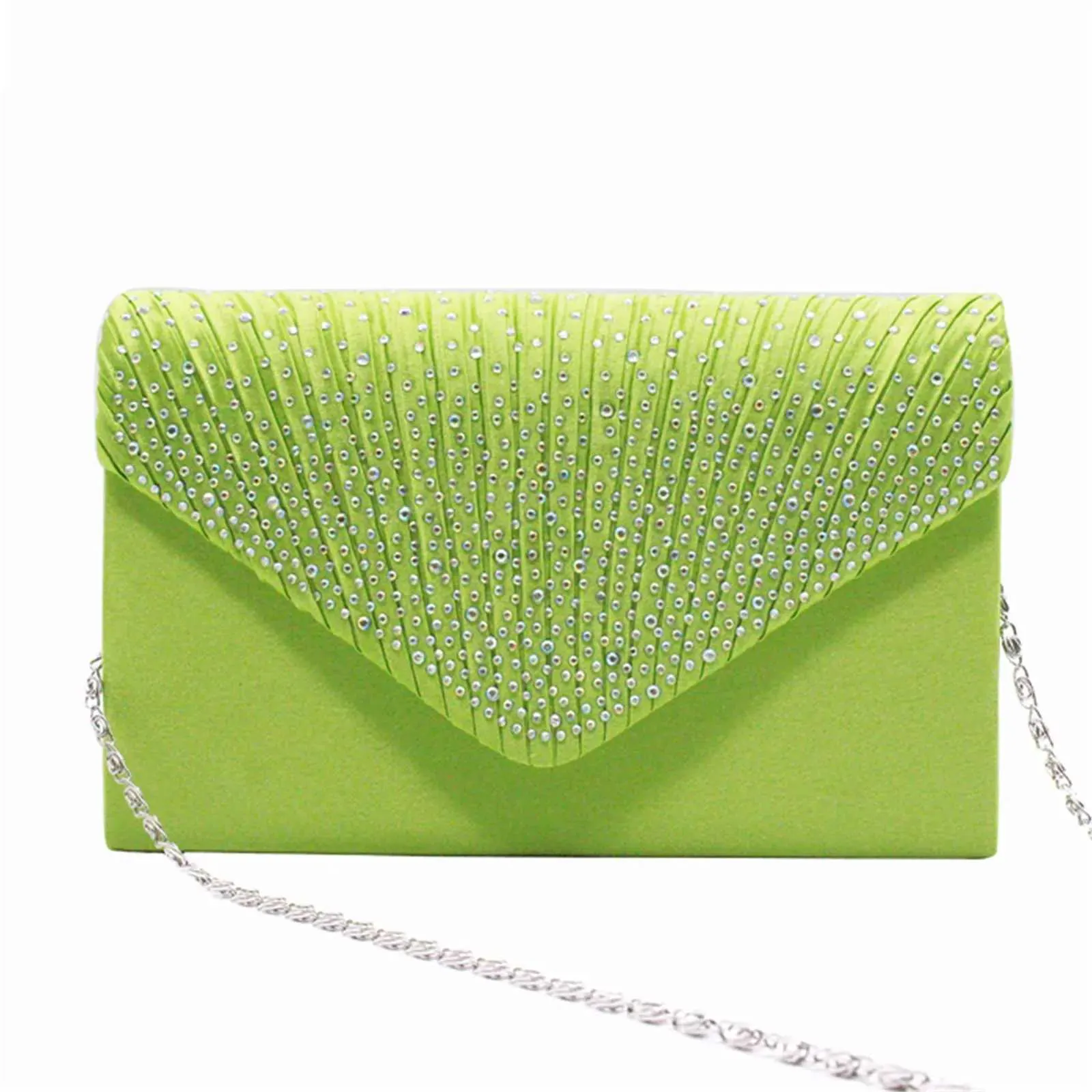 Modische und elegante Clutch für Damen aus Satin mit rhinestone-verzierter Schulterpartie, dünne Kette, passend zu Party- und Bankettkleidern, Abendtasche_voghion.com
