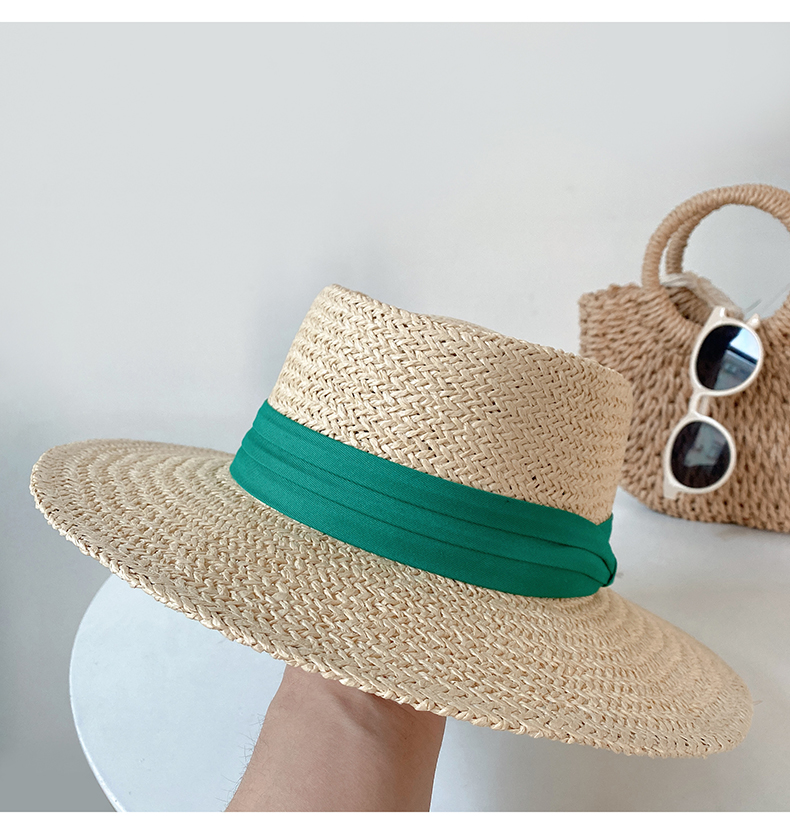 Lafite da donna, cappello da pescatore estivo con protezione solare flat top, foto da spiaggia, cappello in paglia intrecciata_voghion.com