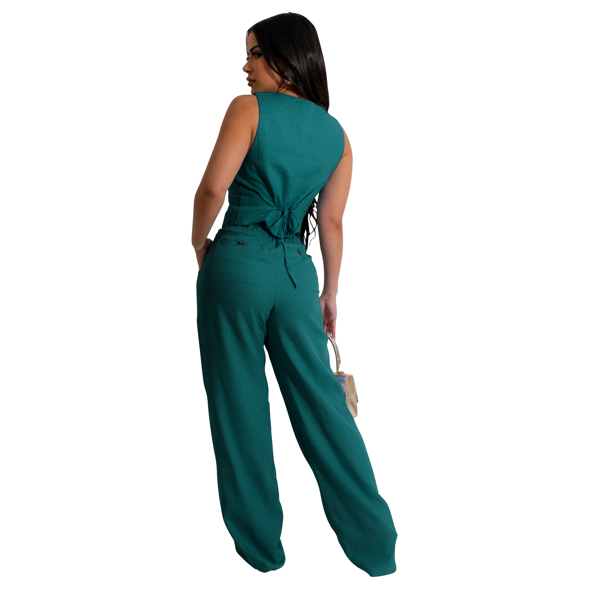 Women's linen two-piece vest vest suit office OL commuting summer_voghion.com