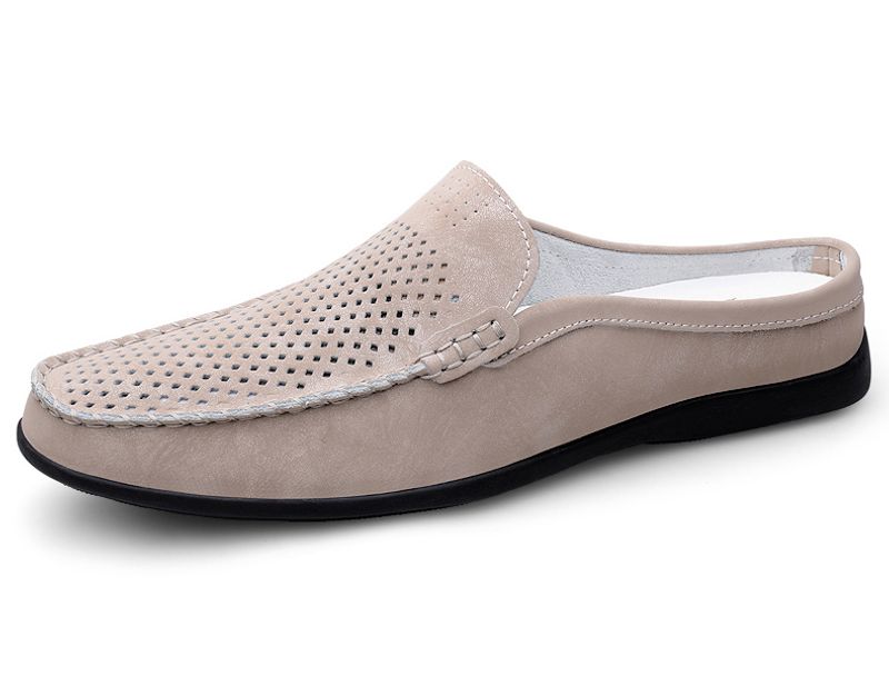 Sommer Slipper Halbschuhe für Herren Leder Slipper Casual Pantoletten Atmungsaktiv Bequeme Halbschuhe Mokassins Gelb Schwarz Beige_voghion.com