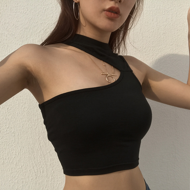 Abbigliamento da donna Nuovo Sexy Off-shoulder Irregolare Corto Sportivo Canotta Bottoming Top Camicia_voghion.com