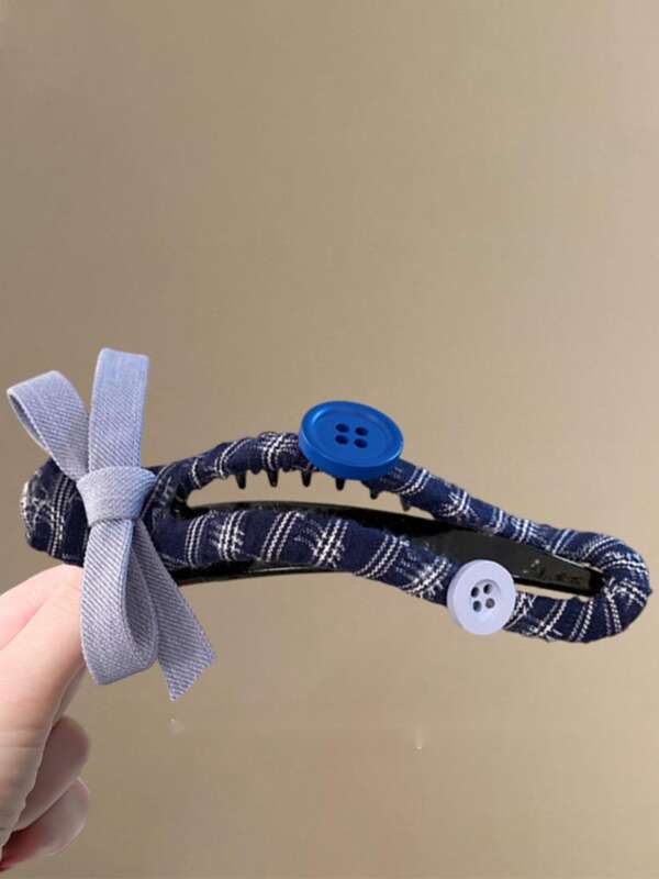 Hai Tian Blue~Blue Button Straight Clip Women's 2025 New High-end Back Of The Head Disc Hair Travel Hairpin_voghion.com