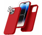 For IPhone 14 Pro Max Silicone Case With Screen Protector & Camera Lens Protector [Set Of 3] 360 Protection Pack For IPhone 14 Pro Max 6.7", Red_voghion.com