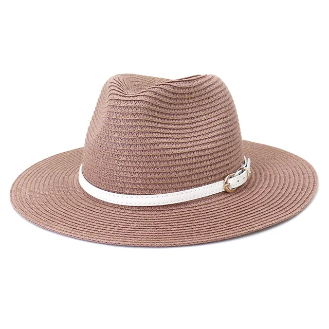 Neuheiten HOAREE Lila Panama Stroh Männer Frauen Hut Sommer Kappe Gürtel Schmücken Sonnenhut Chapeau Sonne Schützen Sombrero_voghion.com