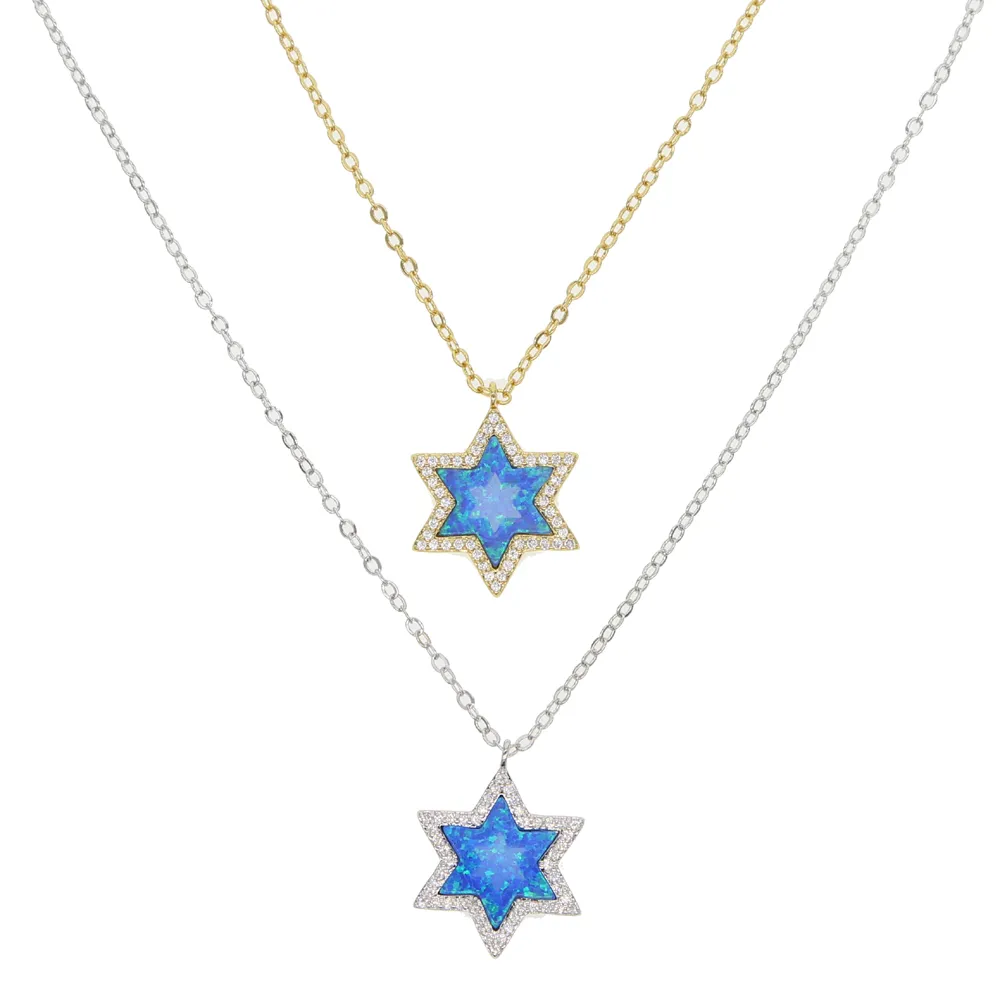 Chaînes 2023 Arrivée Bijoux De Mode Étoile De David Pierres Opales Pendentif Collier Pour Femmes Colliers 41 5cm Chaîne_voghion.com