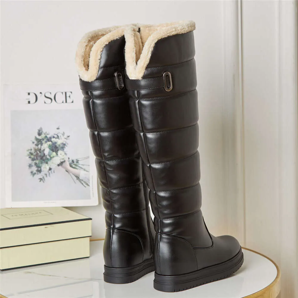 Winter Warm Rosa Weiß Schnee Frauen Schuhe 2024 Niedrigen Absätzen Knie Hohe Stiefel Weibliche Plattform Plüsch Lange Boote Mujer Schwarz_voghion.com