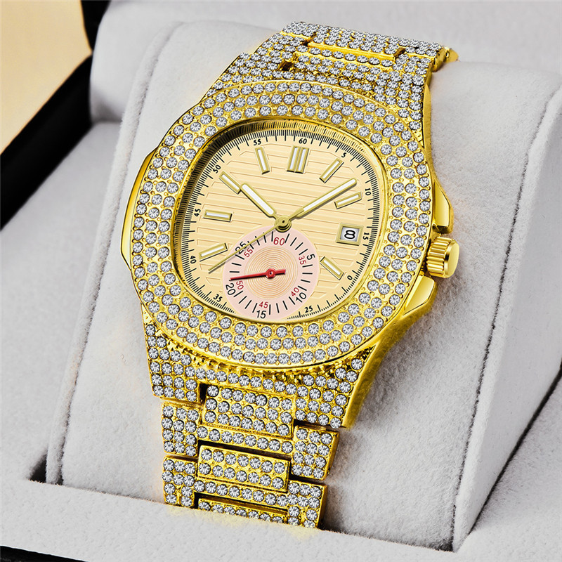 Hip Hop Set Huaqiangbei Brand Diamond Personalized Water Ghost Full Sky Star Calendar Quartz Watch Men's Edition_voghion.com