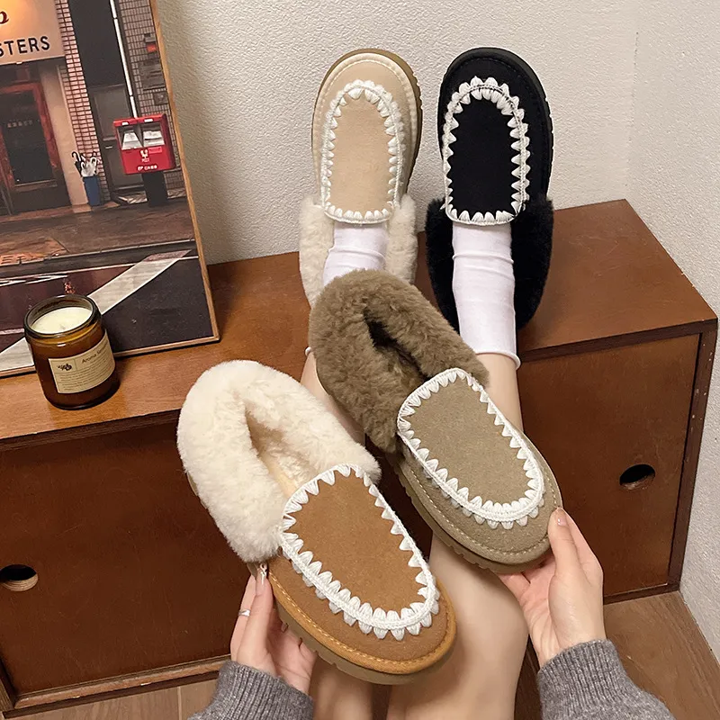 Women's Casual Shoes:Winter Fleece Warm Flat Bottom Snow Boots Winter New Fashion Comfort,Brown/Beie/Khaki,Free_voghion.com