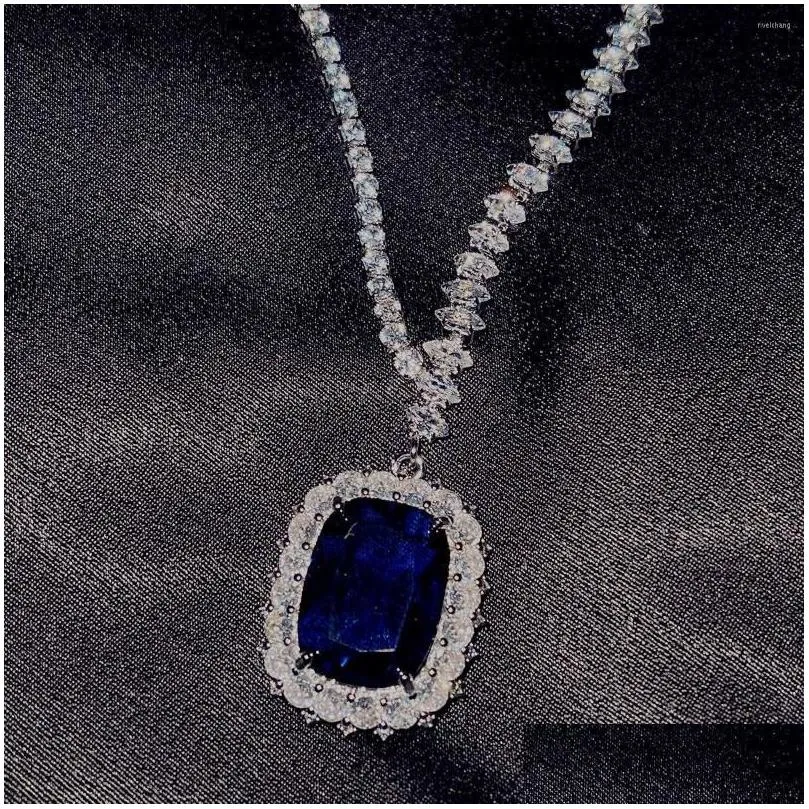 Collares colgantes Foydjew con zafiro artificial y diamante azul color plata, collar de boda para mujer, joyería nupcial_voghion.com